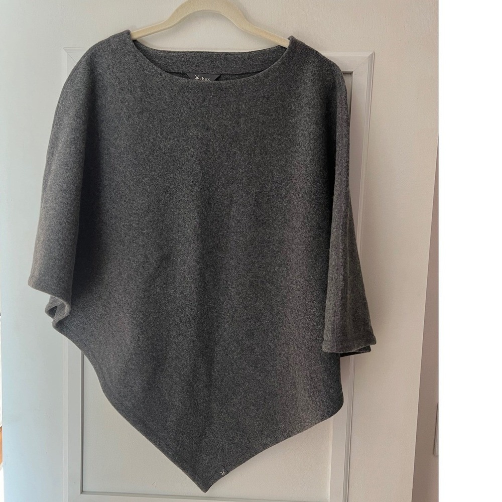 Ibex Charcoal Gray 100% Merino Wool Asymmetrical Poncho Wrap One Size